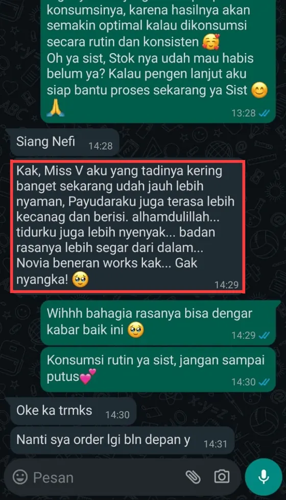 Testimoni pelanggan Novia